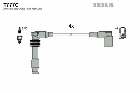 T777C TESLA  Провода свечные Лачетти 1,8 (силикон) с медной жилой Tesla
