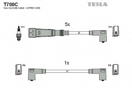 T700C TESLA  Комплект кабелiв запалювання