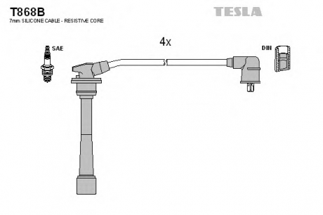 T868B TESLA  Комплект кабелiв запалювання