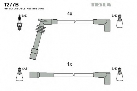 T277B TESLA  Комплект кабелiв запалювання