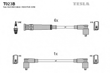 T023B TESLA  Провода высоковольтные, комплект Nissan Navara (D22) (T023B) TESLA