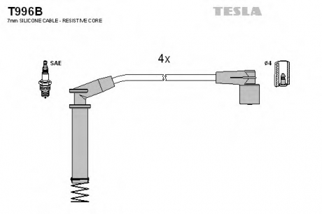 T996B TESLA  Комплект кабелiв запалювання