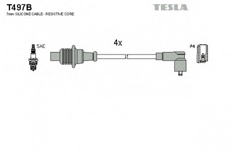 T497B TESLA  Провода высоковольтные, комплект Peugeot 406 1.6 (95-04),Peugeot 406 1.8 (97-04) (T497B) TESLA