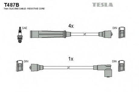 T487B TESLA  Комплект кабелiв запалювання