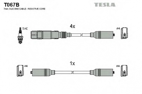 T067B TESLA  Комплект кабелiв запалювання
