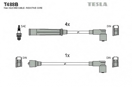 T488B TESLA  Комплект кабелiв запалювання
