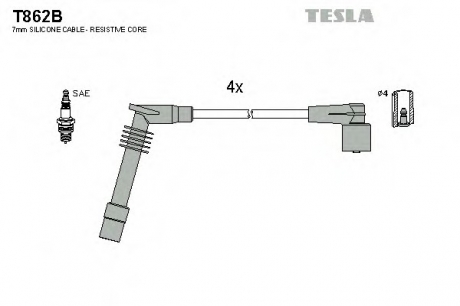 T862B TESLA  Комплект кабелiв запалювання