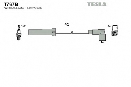 T767B TESLA  Провода высоковольтные, комплект Renault Kangoo express 1.2 (98-01) (T767B) TESLA