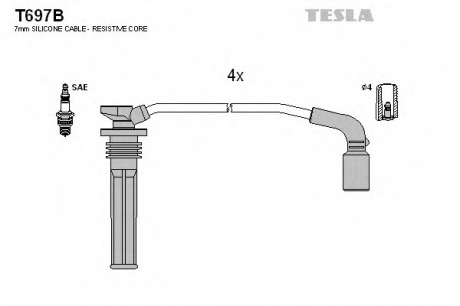 T697B TESLA  Комплект кабелiв запалювання
