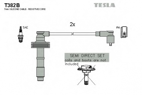 T382B TESLA  Провода высоковольтные, комплект Volvo V40 1.6 (99-04),Volvo V40 1.8 (99-04) (T382B) TESLA