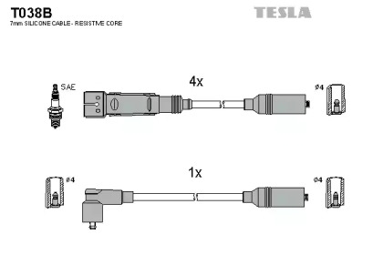 T038B TESLA  Комплект кабелів високовольтних