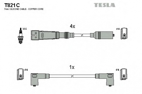 T821C TESLA  Комплект кабелiв запалювання