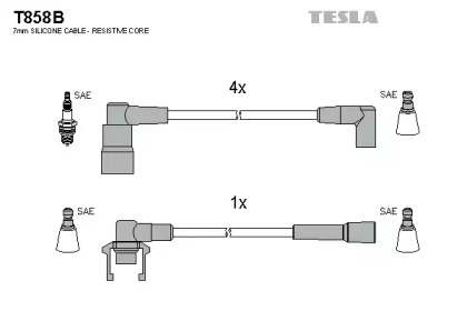 T858B TESLA  Комплект кабелiв запалювання