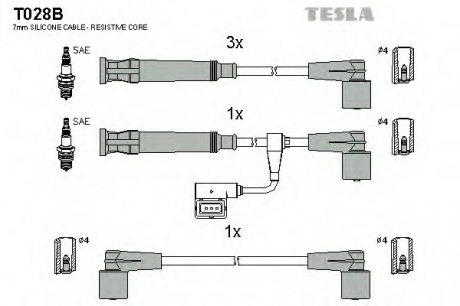 T028B TESLA  Провода высоковольтные, комплект Bmw 3 (E36) (T028B) TESLA