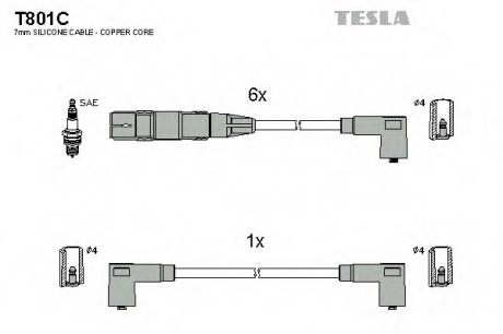 T801C TESLA  Комплект кабелiв запалювання