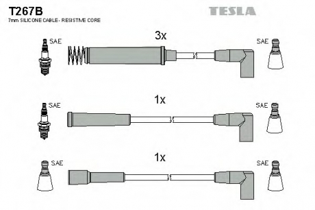 T267B TESLA  Комплект кабелiв запалювання