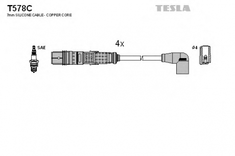 T578C TESLA  Комплект кабелiв запалювання