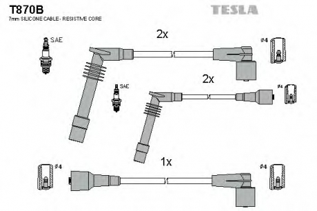 T870B TESLA  Провода высоковольтные, комплект Opel Vectra b 1.6 (95-03),Opel Vectra b 1.6 (95-02) (T870B) TESLA