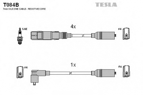 T084B TESLA  Комплект кабелiв запалювання