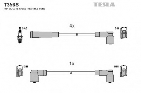 T356S TESLA  Провода свечные 2108-21099 карб (силикон) Tesla