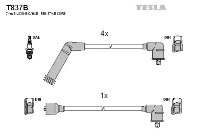 T837B TESLA  Комплект кабелiв запалювання