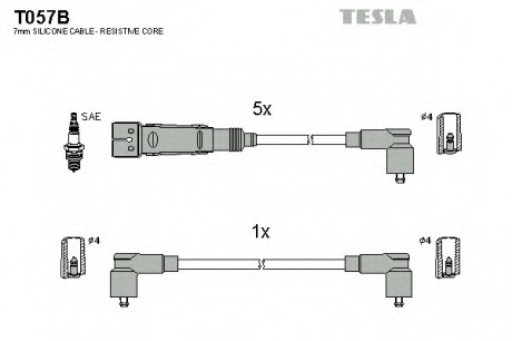 T057B TESLA  Комплект кабелiв запалювання
