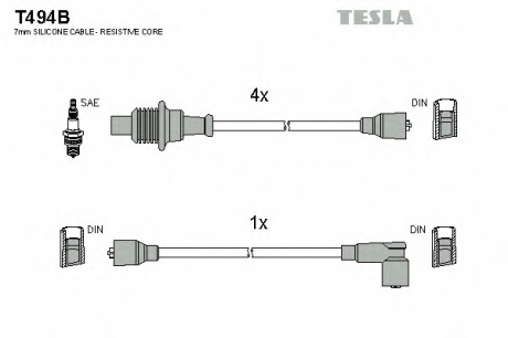 T494B TESLA  Комплект кабелiв запалювання