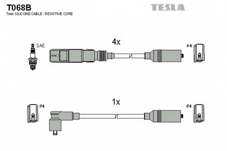T068B TESLA  Комплект кабелiв запалювання