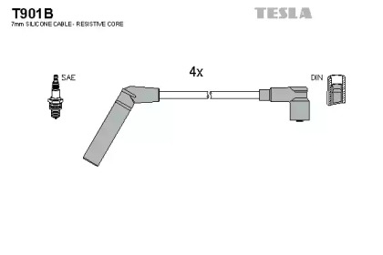 T901B TESLA  Провода высоковольтные, комплект Mitsubishi Colt v 1.5 (99-03) (T901B) TESLA