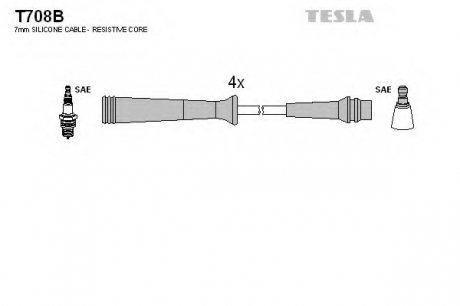 T708B TESLA  Комплект кабелiв запалювання