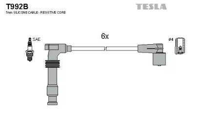 T992B TESLA  Провода высоковольтные, комплект Opel Omega b 3.0 (94-01),Opel Omega b 2.5 (94-00) (T992B) TESLA