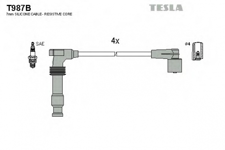 T987B TESLA  Комплект кабелiв запалювання