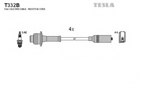 T332B TESLA  Комплект кабелiв запалювання