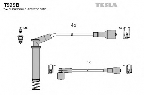 T929B TESLA  Провода высоковольтные, комплект Opel Vectra B (96-03) (T929B) TESLA