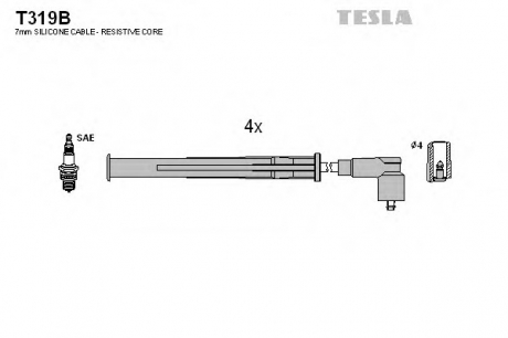 T319B TESLA  Комплект кабелiв запалювання