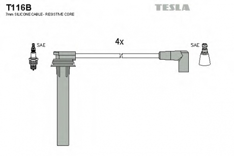 T116B TESLA  Провода высоковольтные, комплект Chrysler Pt cruiser 1.6 (01-10) (T116B) TESLA