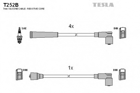 T252B TESLA  Комплект кабелiв запалювання