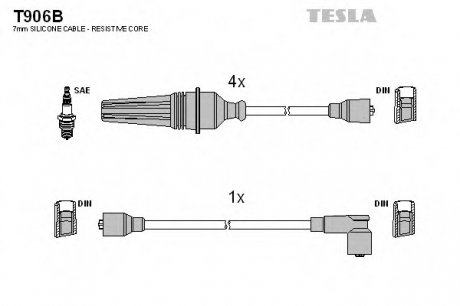 T906B TESLA  Комплект кабелiв запалювання