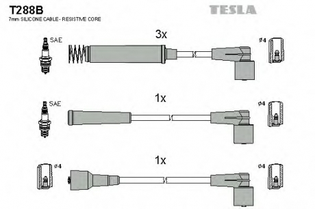 T288B TESLA  Комплект кабелiв запалювання
