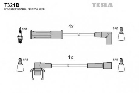 T321B TESLA  Комплект кабелiв запалювання