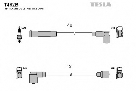 T482B TESLA  Комплект кабелiв запалювання