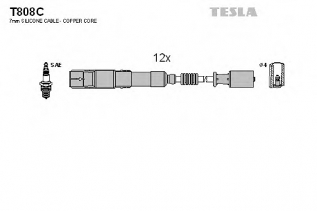 T808C TESLA  Комплект кабелiв запалювання
