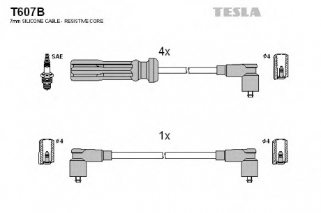 T607B TESLA  Комплект кабелiв запалювання
