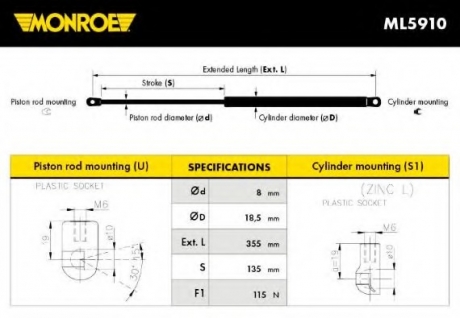 ML5910 MONROE Амортизатор багажника MONROE