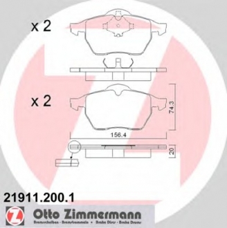 21911.200.1 Otto Zimmermann GmbH Колодки тормозные (без датчика)