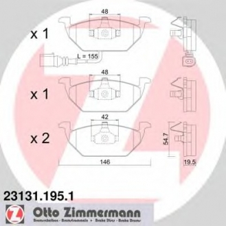 23131.195.1 Otto Zimmermann GmbH Колодки тормозные (с датчиком)
