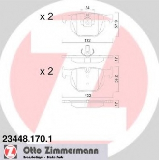 23448.170.1 Otto Zimmermann GmbH Колодки тормозные (без датчика)