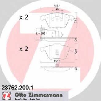 23762.200.1 Otto Zimmermann GmbH Колодки гальмівні дискові