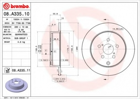 08.A335.10 Brembo Тормозной диск Brembo