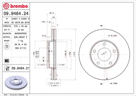 09.9464.24 Brembo Тормозной диск Brembo